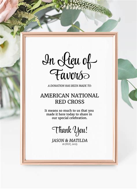 charity wedding gift list wording